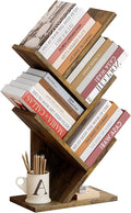 Hoctieon 4 Tier Tree Bookshelf, 4 Shelf Bookcase, Modern Book Storage, Free Standing Tree Bookcase, Utility Organizer Shelves for Home Office, Living Room, Bedroom, Rustic Brown