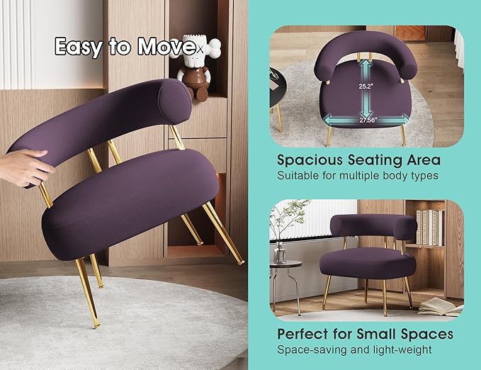 Modern Accent Chair, Round Upholstered Barrel Armchair for Small Spaces, Fluffy Side Corner Sherpa Sofa Chair for Living Room, Bedroom（Purple）