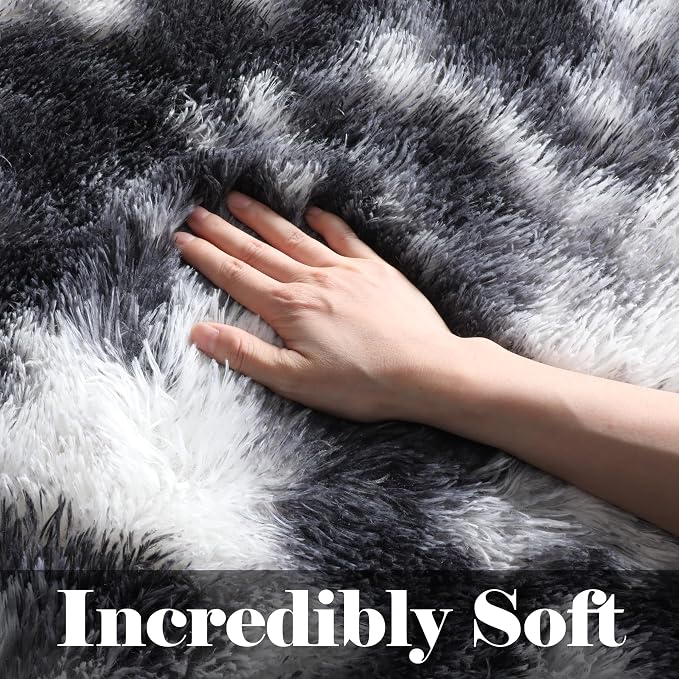 ONASAR Runner Rugs for Bedroom Living Room, Fluffy Black and White 2x6 Bedside - Image 3