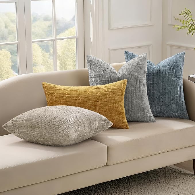 decorUhome Neutral Grey Chenille Euro Sham Throw Pillow Covers 22x22 Set of 2 - Image 6