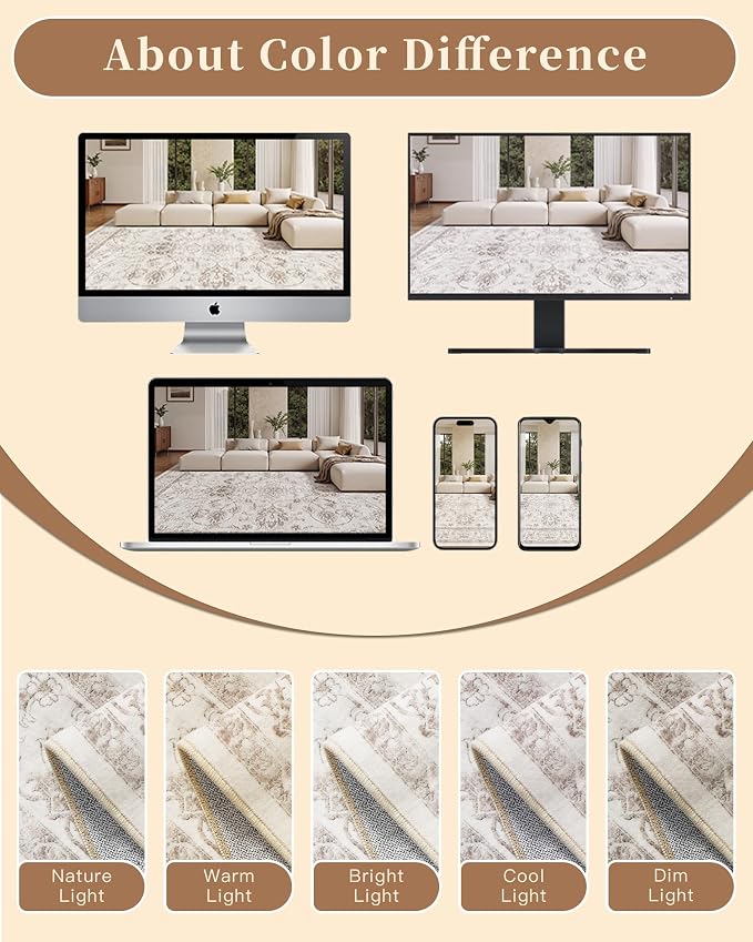 Madane Washable 6x9 Area Rugs for Living Room, Vintage Natural Rug - Image 8