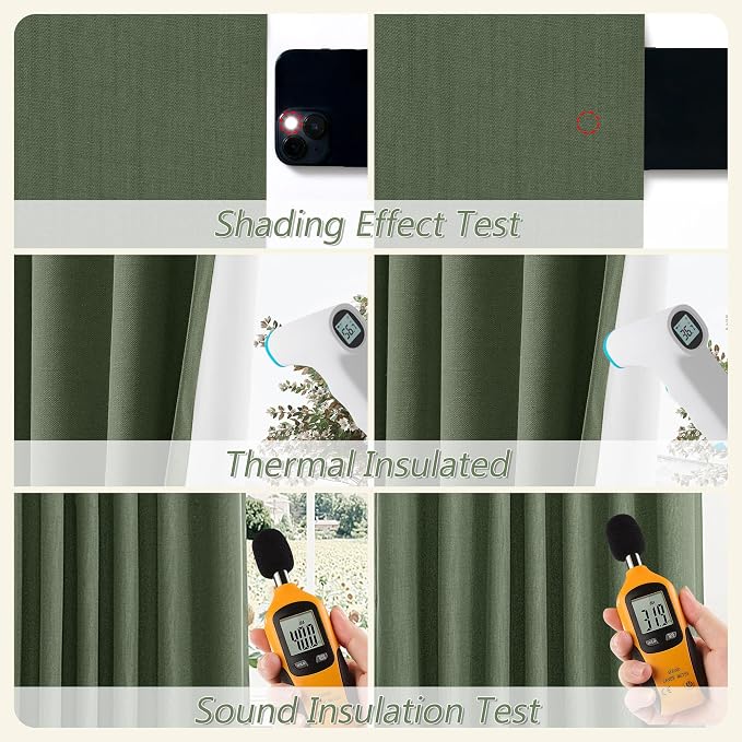 Guken Olive Green 100% Blackout Curtains 102 Inch Length 2 Panels Set - Image 5