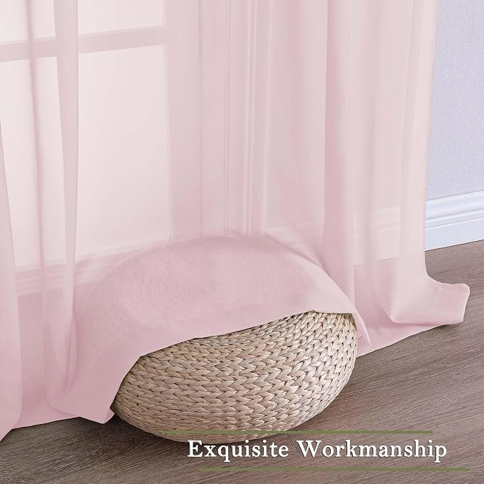 Lecloud Blush Pink Sheer Curtains 96 Inches Long 2 Panels Set, Modern Farmhouse - Image 7