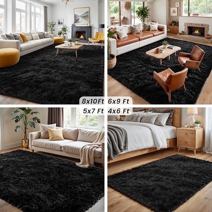 4x6 Area Rugs for Living Room Rug: Soft Fluffy Shag Black Rugs for Bedroom - Image 7