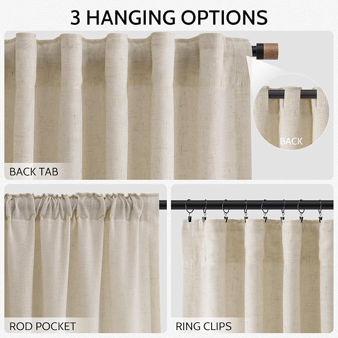 Boho Linen 112 Inch Curtains for Living Room Light Filtering Semi Sheer Curtain - Image 2