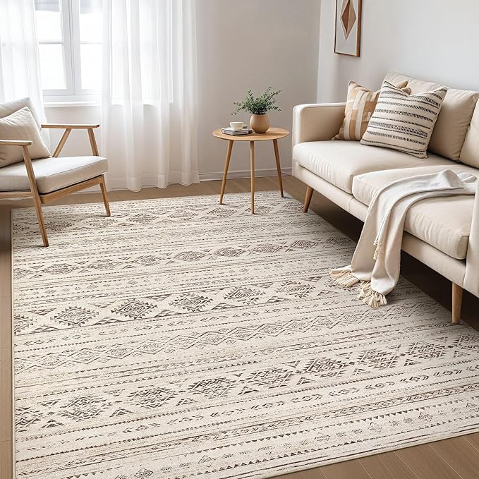 Nakagishi 7x9 Area Rug Living Room: Washable Boho Large Neutral Soft Farmhouse - Image 2