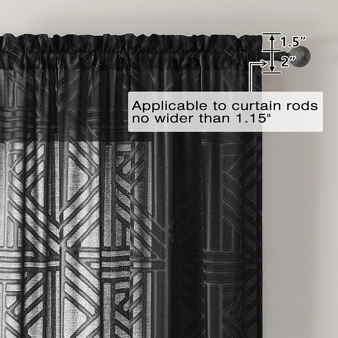 Simplebrand Semi Sheer Black Curtains 78 Inch Length 2 Panels, Geometric - Image 5