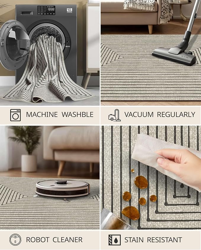 Latte&Fog 5x7 Area Rugs for Living Room Bedroom, Boho Non Slip Low Pile Carpet - Image 7