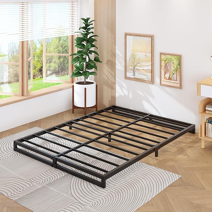 6 Inch King Size Bed Frame Sturdy Mattress Foundation, Heavy Duty Metal Platform with Steel Slats Support No Box Spring Needed, Noise Free, Easy Assembly, Black