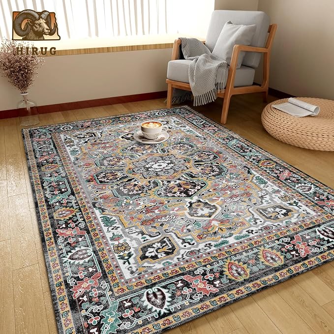 Washable Area Rug 6' x 9' Vintage Traditional Persian Mat - Image 4