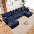 Modern Chenille Fabric 4-Seat Sofa w/Two Ottoman+2 Pillows, Premium Upholstery Living Room Couch with Tufted Backrest & Comfortable Armrests and High-Resilience Memory Foam Cushions,Blue