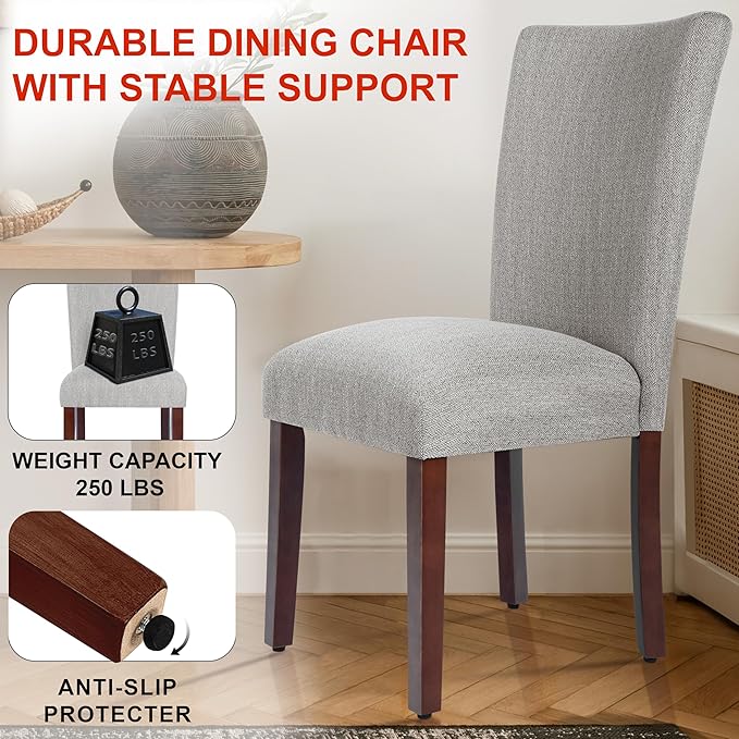 HomePop Parsons Classic Upholstered Accent Dining Chair, Single Pack, Light Grey
