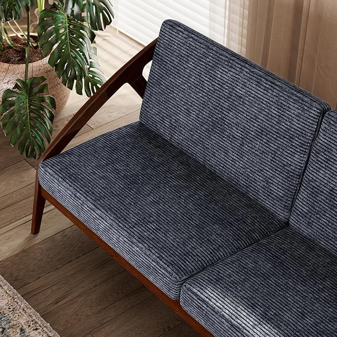 73.4" Solid Wood Upholstered Sofa, Comfortable Seat Cushion, White Waxwood Full Solid Wood Frame, Removable Cover, Suitable for Bedroom and Living Room, Easy to Assemble, Office Sofa