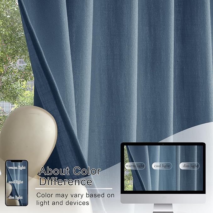RYB HOME 2 Panels Sheer Valances Faux Linen Weave Textured Valance Curtains - Image 7