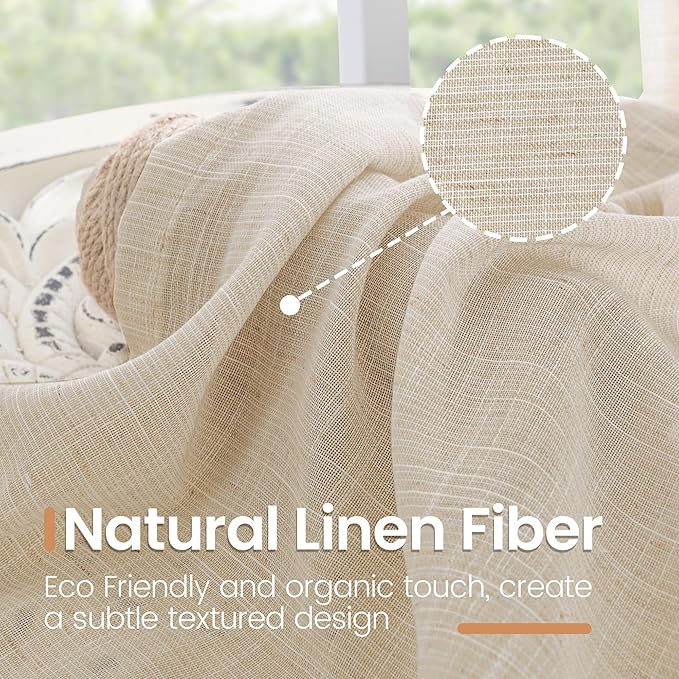 BGment Natutal Linen Cafe Curtains 30 Inch Length, Farmhouse Kitchen Window - Image 3