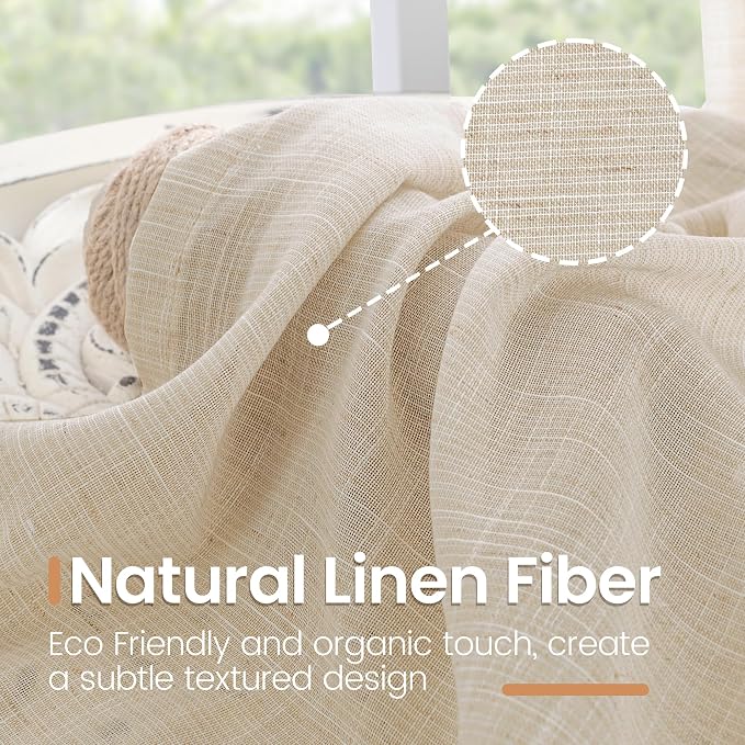 BGment Short Natural Sheer Linen Curtains 30 Inch Length - Image 3