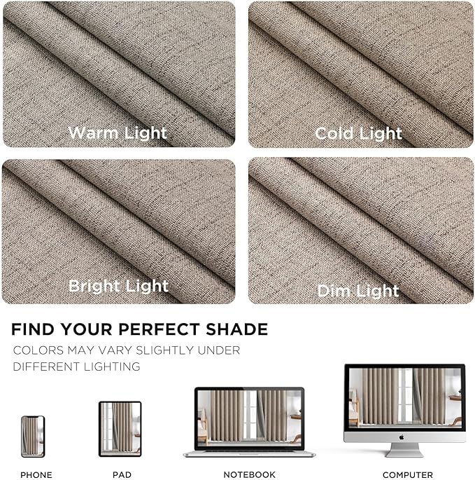 Joydeco 100% Blackout Curtains for Bedroom - Natural Linen Curtains 84 Inch Long, Thermal Insulated 2 Panels Linen Light Blocking Drapes, Rod Pocket & Back Tabs, Darkening Privacy for Living Room