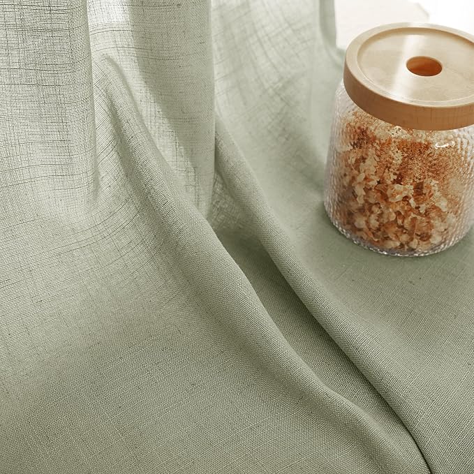 Linen Blend Sage Green Curtains 102 inch Length 2 Panels - Image 3