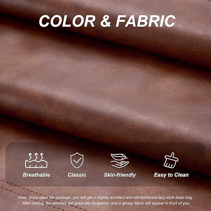 Hobestluk Bean Bag Chair Giant Bean Bag Sofa 2 Seater Bean Bag Chairs for Adults, Loveseat Floor Chair, Leather Bean Bag Chairs for Living Room Bedroom Dorm (Brown, Loveseat)