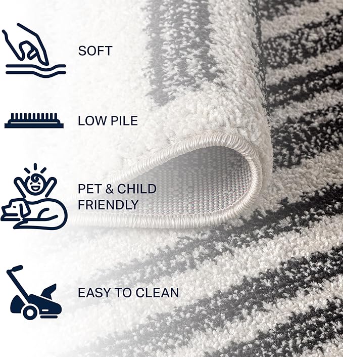 JONATHAN Y Khalil Modern Berber Stripe Cream/Black 4x4 Square Indoor Area Rug, Contemporary, Bohemian, Easy-Cleaning for Living Room, Bedroom, Kitchen, Pet Friendly, Non-Shedding (MOH207A-4SQ)