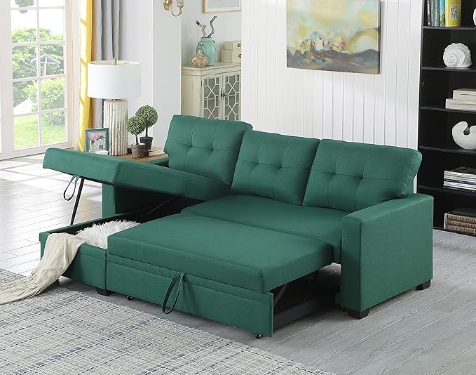 Devion Furniture Meridian 4-in-1 Convertible L Shaped Couch with Pull Out Bed and Storage, Sectional Sleeper Sofa with Reversible Chaise for Living Room, Apartment, Bedroom, Office