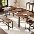 GarveeHome 5-Piece Dining Table Set for 4-8 People, 63" Large Extendable Kitchen Table Set with 2 Benches and 2 Square Stools, Modern Dining Room Furniture Sets, Easy Assembly, Espresso