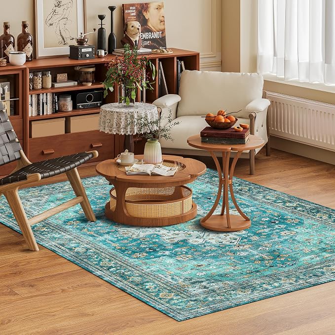 Washable Area Rug 5' x 7' Vintage Traditional Persian Mat - Image 2