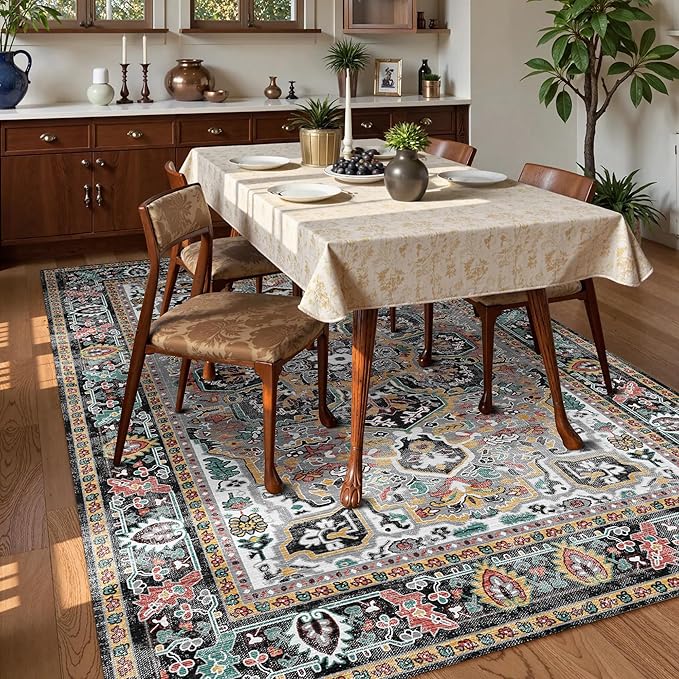 Washable Area Rug 8' x 10' Vintage Traditional Persian Mat - Image 3