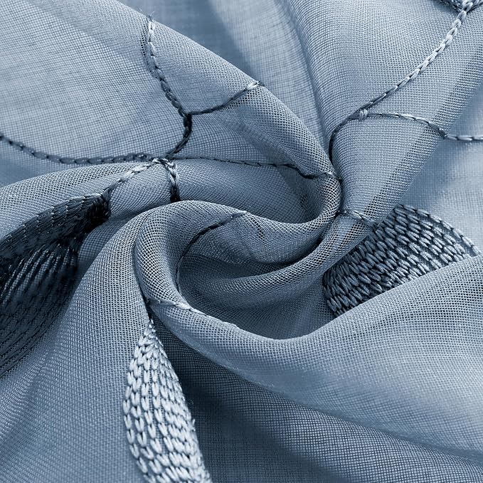 HOMEIDEAS Stone Blue Sheer Kitchen Curtains 52 x 54 Inch Length 2 Panels - Image 4