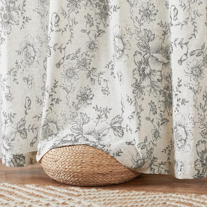 jinchan Linen Blend Curtain Floral Curtains - Image 6