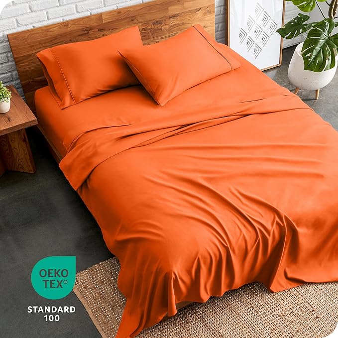 Bare Home Split Head Flex King Sheet Set - 1800 Ultra-Soft Microfiber Bed Sheets - Double Brushed - Deep Pockets - Easy Fit - 4 Piece Set - FlexTop King Bedding Sheets (Split Head Flex King, Orange)