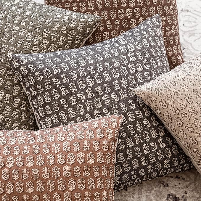 Foindtower Set of 2 Decorative Vintage Floral Print Throw Pillow Covers Neutral Modern Farmhouse Cushion Covers Boho Home Decor for Sofa Couch Chair Bedroom Living Room Outdoor,24×24 Inch,Rustic Gray