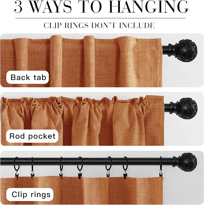 RYB HOME Burnt Orange Total Blackout Curtains Linen Texture, Fall Curtains - Image 7