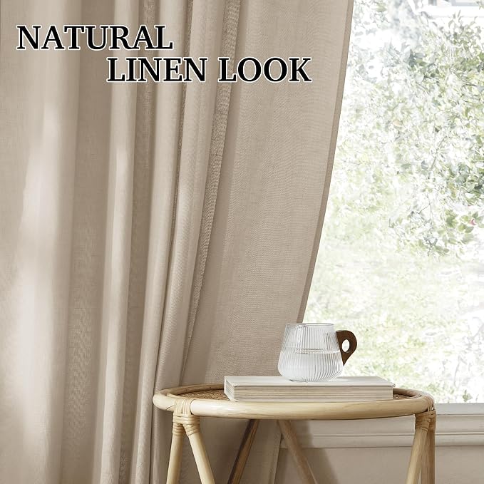 RYB HOME Semi Sheer Curtains 84 inches 2 Panels Set, Faux Linen Texture Light - Image 7