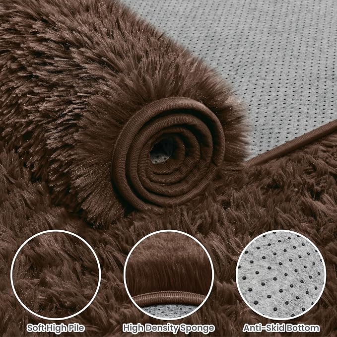 5x7 Area Rugs for Living Room Rug: Soft Fluffy Shag Brown Rugs for Bedroom - Image 6