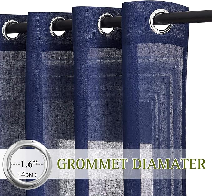 NICETOWN Dark Blue Flax Sheer Linen Curtains - Image 2