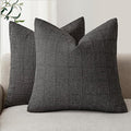Foindtower Set of 2 Decorative Linen Check Throw Pillow Covers Neutral Farmhouse Vintage Cushion Covers Modern Boho Home Decor for Sofa Chair Couch Bedroom Living Room Outdoor,16×16 Inch,Charcoal