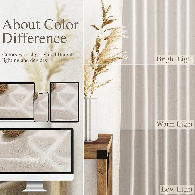 Nanspring Pearl White Linen Curtains 96 Inches Long - Image 3