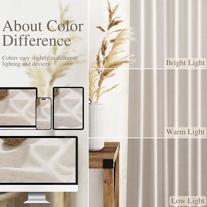 Nanspring Pearl White Linen Curtains 84 Inches Long - Image 3