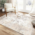 4x5 Washable Area Rug Beige Grey Neutral Abstract Entryway Kitchen Non Slip Low Pile Throw Rug Living Room Bedroom Indoor Doormat Soft Carpet for Entrance Bathroom Office