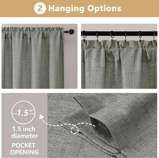 OVZME Valance for Windows, Light Filtering Faux Linen Textured Small Short - Image 7