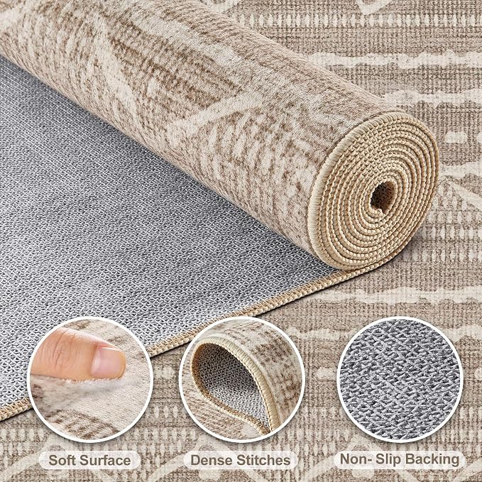 Nakagishi 5x8 Area Rug Living Room: Washable Boho Large Neutral Soft Rugs - Image 3