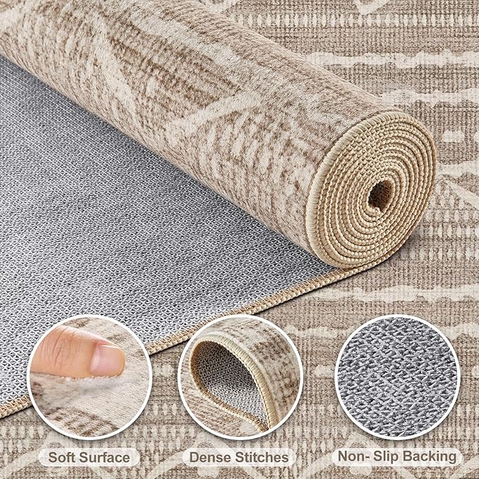 Nakagishi Area Rug Living Room Rugs: 4X4 Machine Washable Boho Large Neutral - Image 3
