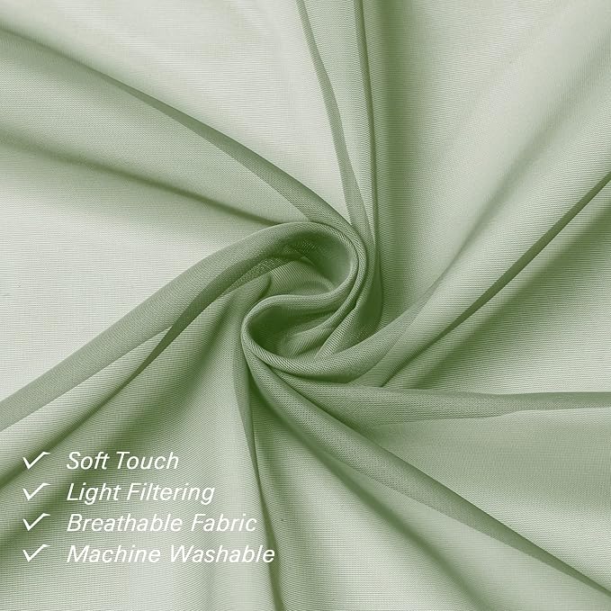 Lecloud Sage Green Sheer Curtains 45 Inch Long 2 Panels, Short Voile Drapes - Image 3