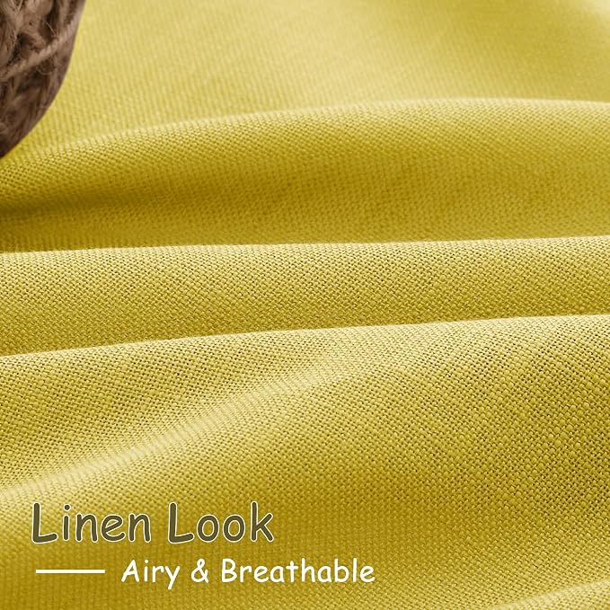 Celery Yellow Linen Curtains 102 Inches Long 2 Panel Set Back Tab Rod Pocket - Image 5