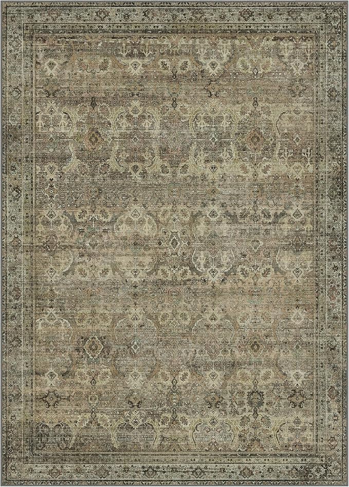 9X12 Area Rugs Machine Washable Rugs for Living Room, Vintage Boho Large Rugs for Bedroom Dining Room, Non Slip Indoor Soft Distressed Lightweight Thin Low Pile Carpet, Muted Sage