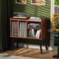 Record Player Table, Mid-Century Record Player Stand with Vinyl Storage Hold Up to 150+ Albums, Vinyl Record Cabinet with Adjustable Shelves, Wood Turntable Stand for Music Living Room (Brown)