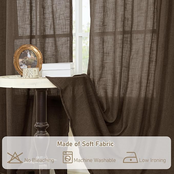LAMIT Semi Sheer Linen Curtains 45 Inch Length, Linen Textured Light Filtering - Image 9
