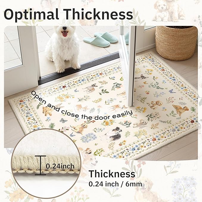 Dog 6x9 Area Rugs for Living Room, Machine Washable Animal Floral Vintage Rug - Image 9