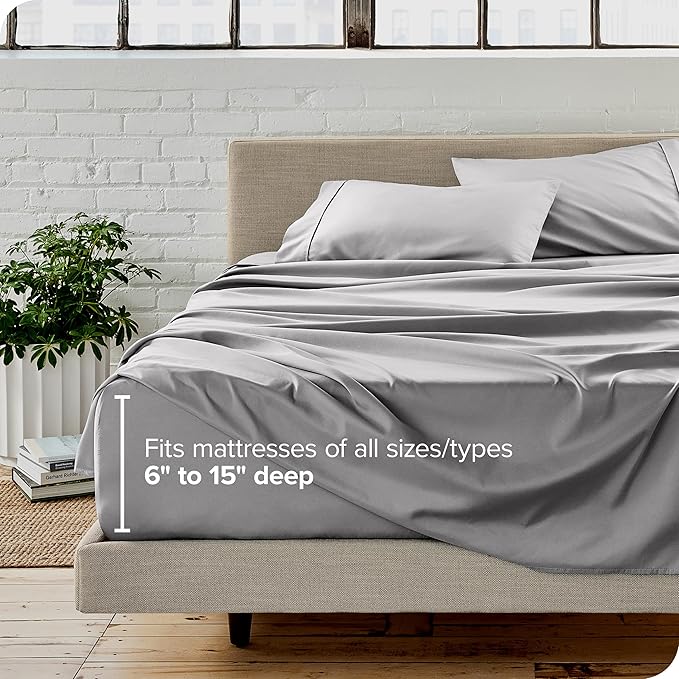 Bare Home Queen Sheet Set - Luxury 1800 Ultra-Soft Microfiber - Double Brushed - Deep Pockets - Easy Fit - 4 Piece Set - Bedding Sheets & Pillowcases (Queen, Light Grey)
